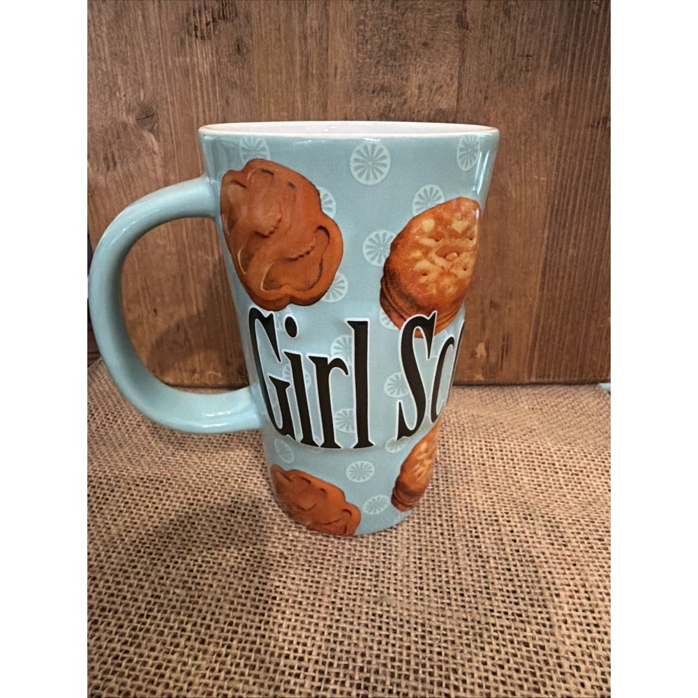 Girl Scouts Cookies Latte‎ Mug Blue Ceramic Homeware 2007 Thin Mints Tagalongs